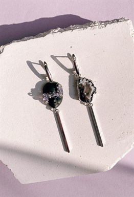 Серьги черная куколка мини с агатом и иглами