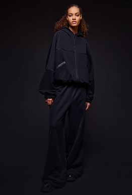 Черное zip худи с кожаной окантовкой