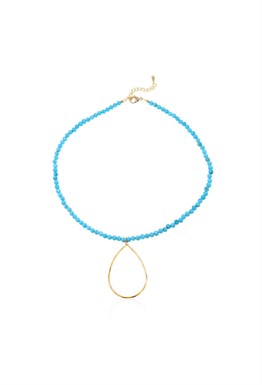 Choker with turquoise turcvenite stones with drop pendant Gold