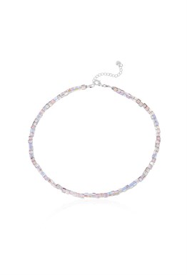 Jewelry glass choker in the form of cubes, multicolor Rhodium