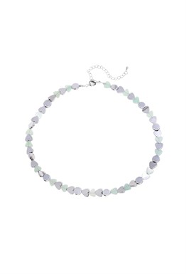 Choker made of green Jade and Hematite in the shape of a heart Rhodium