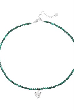 Choker with malachite beads with Dove pendant Rhodium