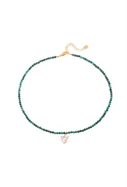 Choker with malachite beads with Dove pendant Gold