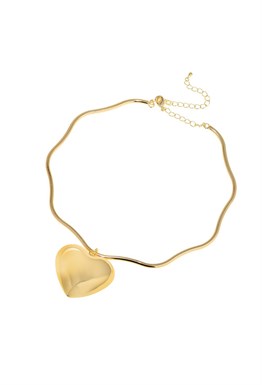 Hard wavy choker with a three-dimensional Heart pendant Gold
