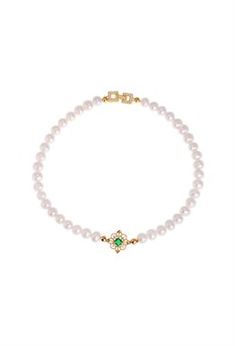 Pearls Green Crystal Choker