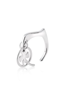 Unisex Flat Ring with Round Pendant Rhodium