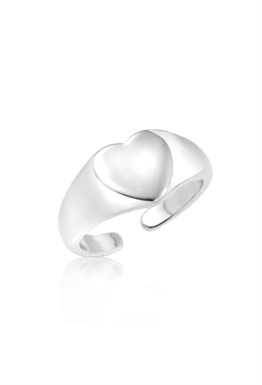 Signet ring with a heart symbol Rhodium