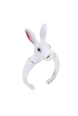 Enamel Rabbit Ring Silver