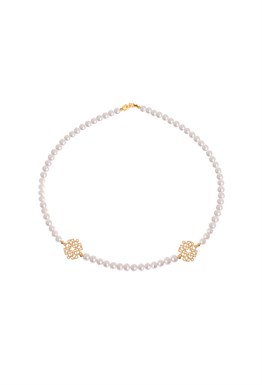 Pearls Camelia Silver Necklace