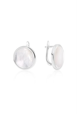 Round Mother of Pearl Earrings Rhodium