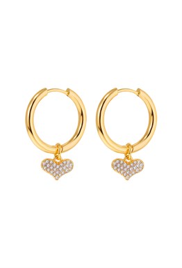 Hoops Earrings with Heart Charms Gold