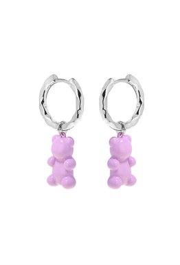 Violet Bear Hoops Earrings Silver