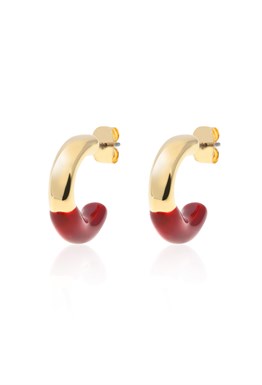 Hoops Dark Red Enamel Earrings Gold