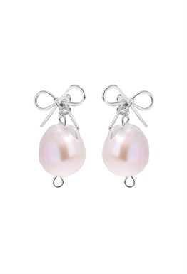 Baroque Pearl Bow Earrings Silver
