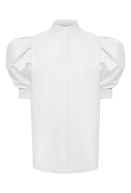 Блуза на стойке с рукавами "фонарик"