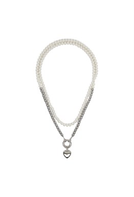 серебристый чокер из гематита и искуственного жемчуга с подвеской