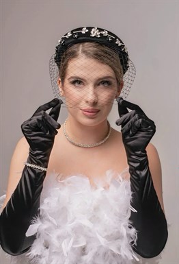 Ободок для волос с вуалью (черный)
