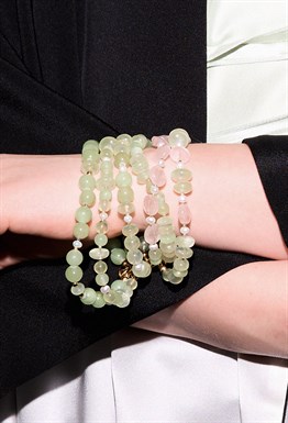 Браслет пренит, розовый кварц