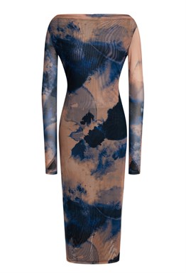 Платье миди с длинным рукавом Голубое