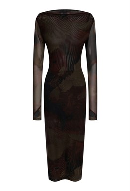 Платье миди с длинным рукавом Коричневое