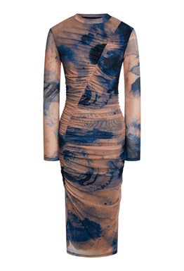 Длинное платье с косой сборкой Голубое