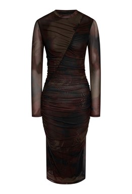 Длинное платье с косой сборкой Коричневое