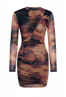 Платье мини с косой сборкой Бордовое