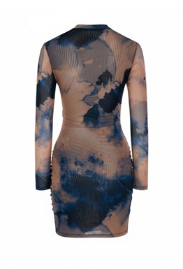 Платье мини с косой сборкой Голубое