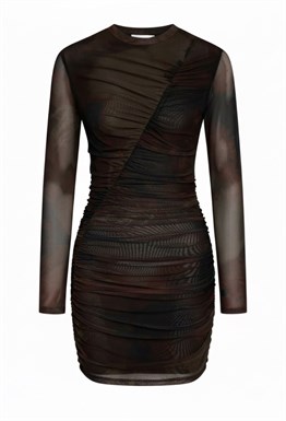 Платье мини с косой сборкой Коричневое