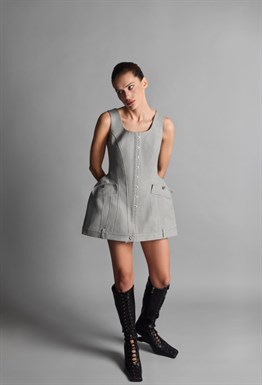 Корсет удлиненный с баской серого цвета