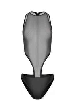 Боди из сетки с вырезом на животе