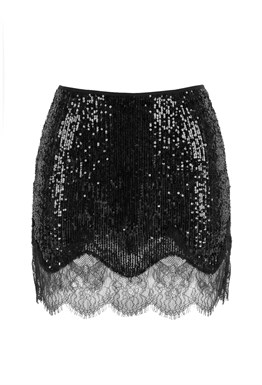 Прозрачная юбка мини из пайеток с кружевом Экстра мини