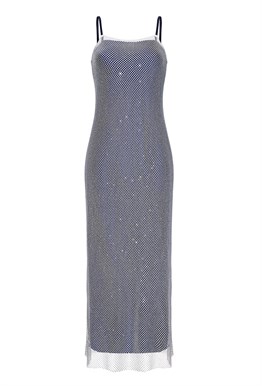 Платье на бретелях с кристаллами Swarovski в синем оттенке