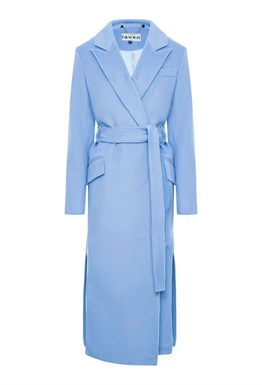 Пальто-халат с разрезами голубой