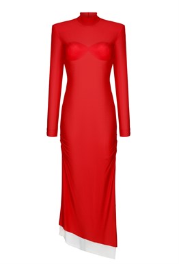 Красное платье с подплечниками