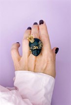 Кольцо черная принцесса в золотой короне - фото 108554