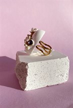 Кольцо белая Нимфа с кристаллами (позолота) - фото 108576