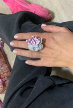 Кольцо Нимфа меланж с розовым цветком - фото 108589