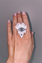 Кольцо Белое сердце с оком - фото 108599