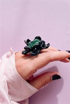 Кольцо Черный цветок с малахитом - фото 108606