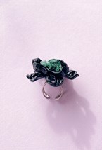 Кольцо Черный цветок с малахитом - фото 108608