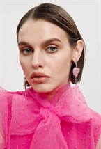 Серьги с розовой куколкой мини жемчужиной и иглами - фото 108779