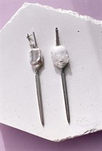 Серьги белая куколка мини жемчужиной и иглами - фото 108782