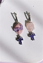 Серьги нюдовая куколка мини с розовым кварцем и крестами - фото 108784