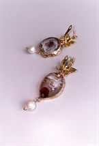 Серьги золотистые орхидеи с агатами и жемчужинами - фото 108808