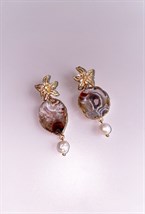 Серьги золотистые орхидеи с агатами и жемчужинами - фото 108809