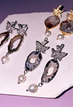 Серьги орхидеи с серыми агатами и жемчужинами - фото 108813