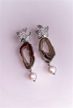 Серьги орхидеи с агатами и жемчужинами - фото 108816