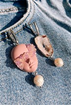 Серьги Нюдовая куколка с агатом и жемчужиной - фото 108826