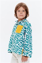 Хлопковая пижама унисекс бежевая с контрастными карманами и принтом "зеленая акварель" - фото 109081